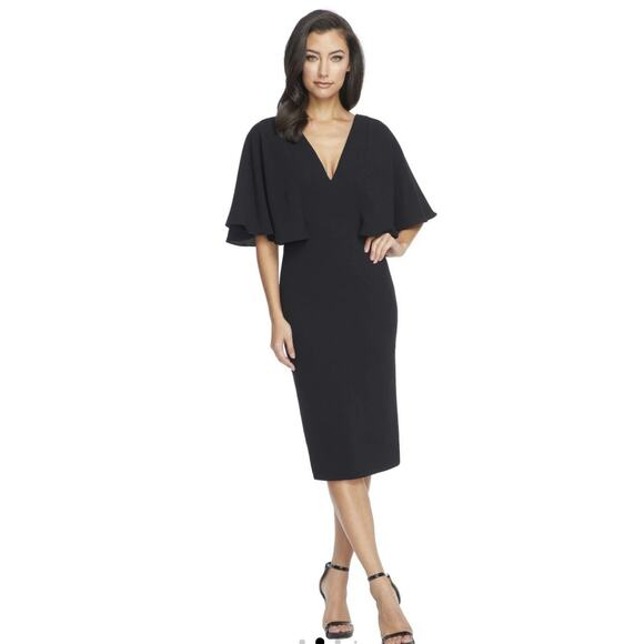Dress The Population Louisa Deep Square-Back Midi Dress Black Women's Size XS - Picture 11 of 12